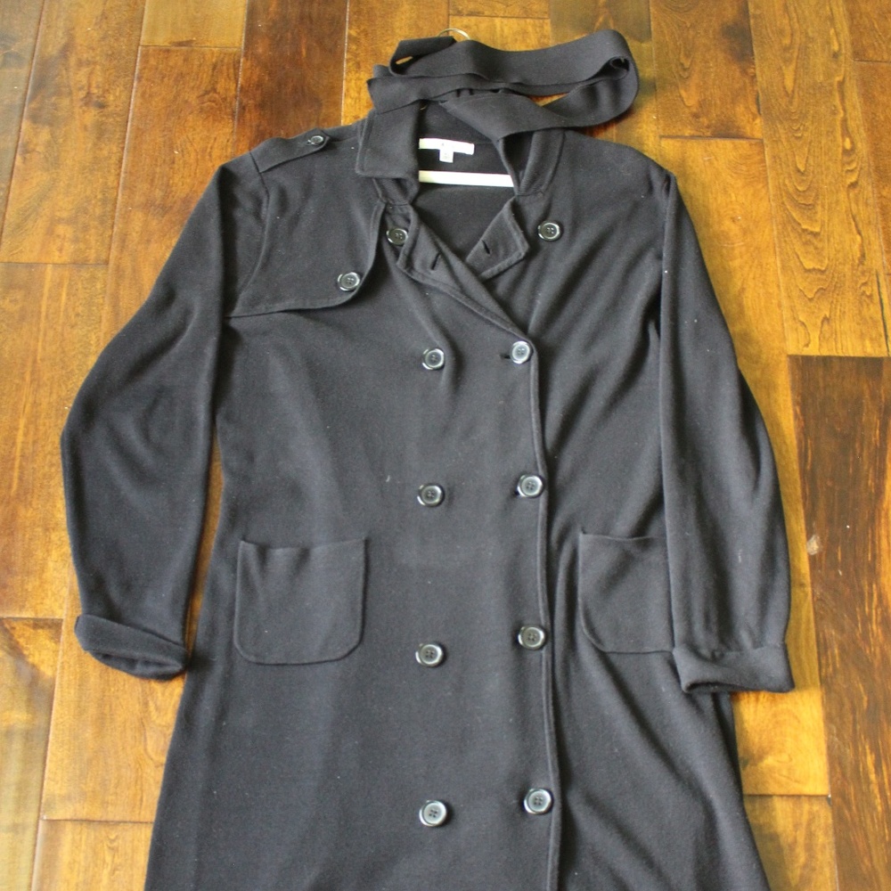 Cabi Black Long Knee Knit Trench Sweater Button Up
